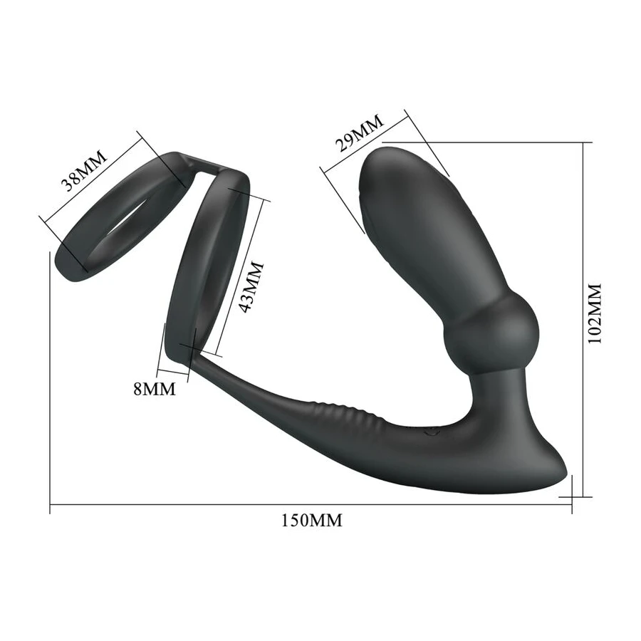 PRETTY LOVE - ANELLO PER PENE EMONI + TAPPO ANALE 12 VIBRAZIONI NERO